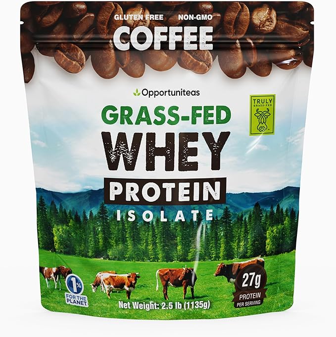 Opportuniteas Grass Fed Coffee Whey Protein Isolate Powder - 27g Protein Powder Without Artificial