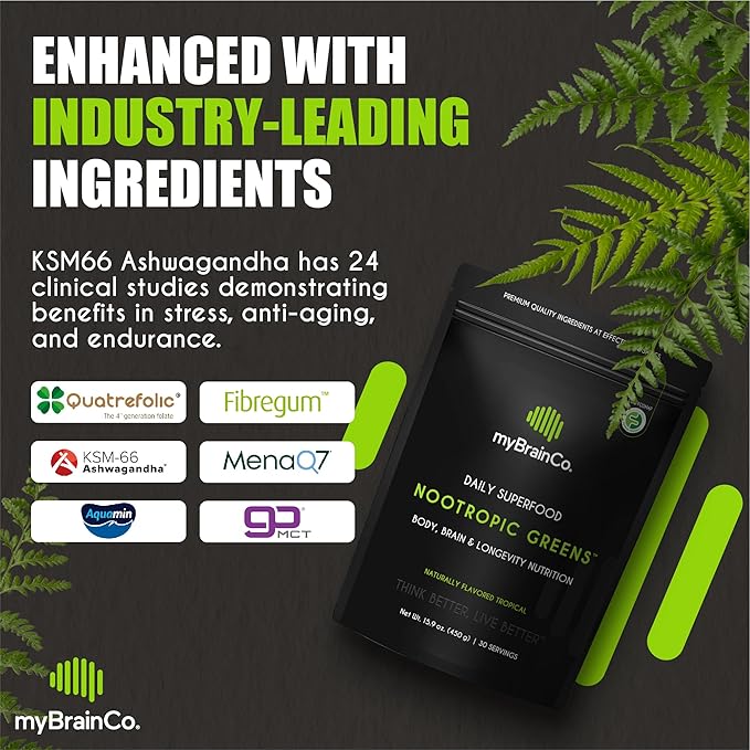 Nootropic Greens - Premium All-in-One Body, Brain & Longevity Optimization Nutrition. Organic