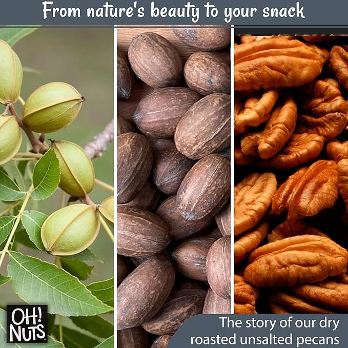 Oh! Nuts Pecans Dry Roasted Unsalted - Kosher, Oil-Free, All Natural Pecans - For Baking, Snacks