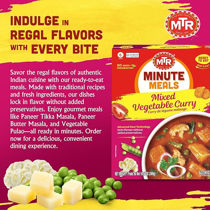 MTR - Minute Meals: Flavorful Mixed Vegetable Curry - Authentic Indian Ready-to-Eat Meal with No