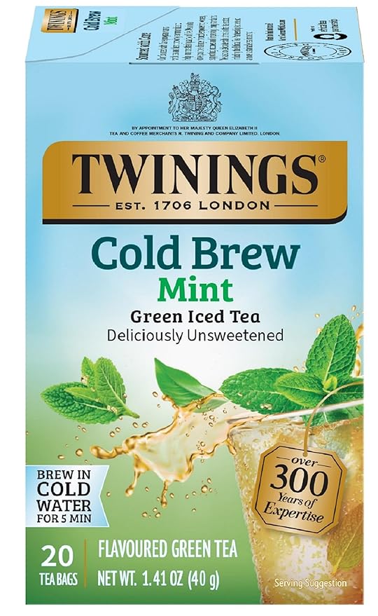 Twinings Mint Green Cold Brewed Iced Tea Bags, 20 Count (Pack of 1), Unsweetened Flavoured Green