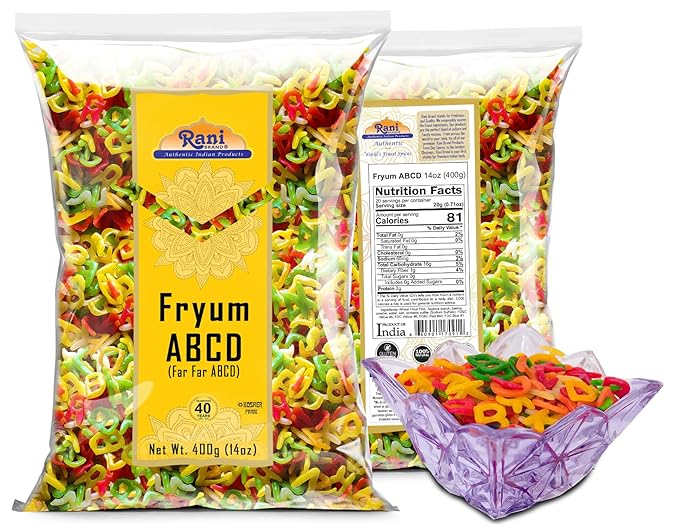 Rani Far Far / Fryums (Wheat & Tapioca Pellet) ABCD Shape 14oz (400g) ~ Vegan, Kosher, Uncooked