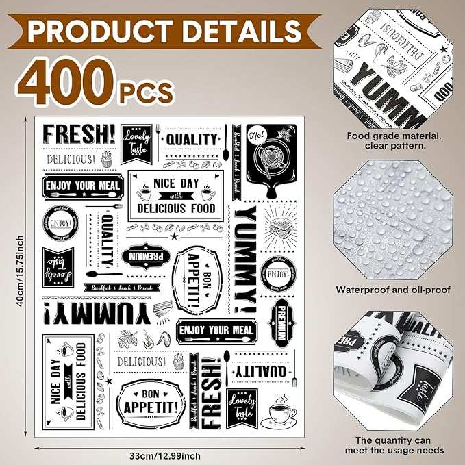 Seajan 13x15.8 Inch Newsprint Wax Paper Sheets Newspaper Theme Food Basket Liners Grease Resistant