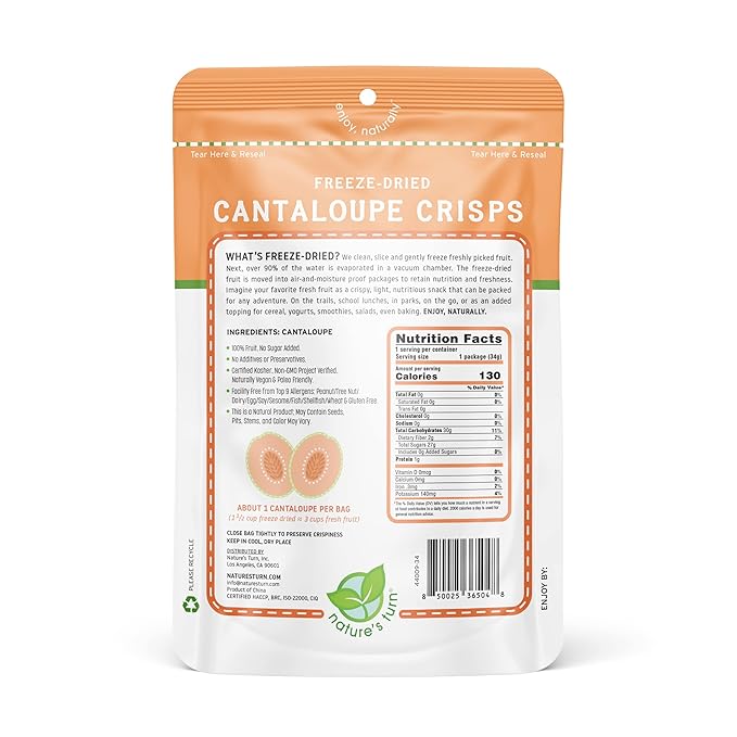 Nature???Turn Freeze-Dried Fruit Snacks, Cantaloupe Crisps, Pack of 2 (1.2 oz Each)