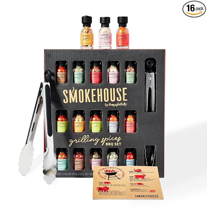 Smokehouse by Thoughtfully, Grilling Spices BBQ Set, Includes BBQ Tongs, Magnet and Flavorful