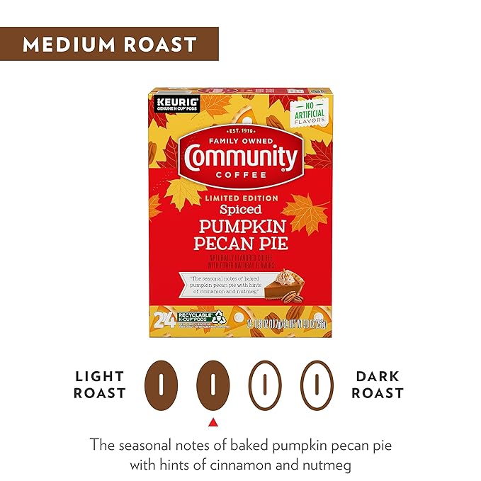 Community Coffee Spiced Pumpkin Pecan Pie Flavored Coffee Pods, 10 count, Medium Roast Compatible
