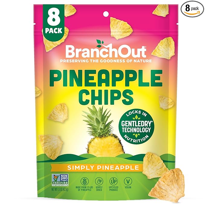BranchOut Pineapple Chips, No Sugar Added, Real Dried Pineapple Chunks, GentleDry, Better than