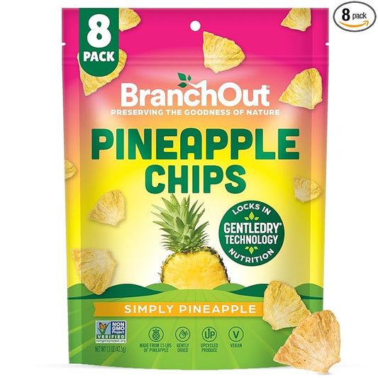BranchOut Pineapple Chips, No Sugar Added, Real Dried Pineapple Chunks, GentleDry, Better than