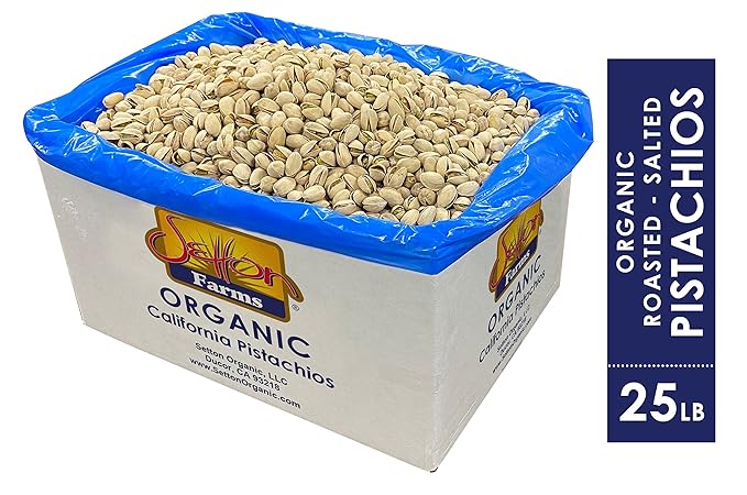 Organic Pistachios, Roasted Salted, 25 Lbs. Bulk Case, Kosher