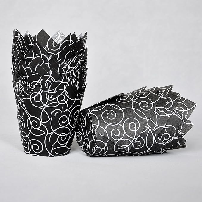Muffin Greaseproof paper Baking cupcake cups, 2"(Bottom diameter) x 3-1/2"(Height) Black Fancy