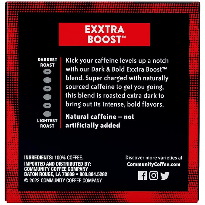Community Coffee Dark & Bold Exxtra Boost 72 Count Coffee Pods, Compatible with Keurig 2.0 K-Cup