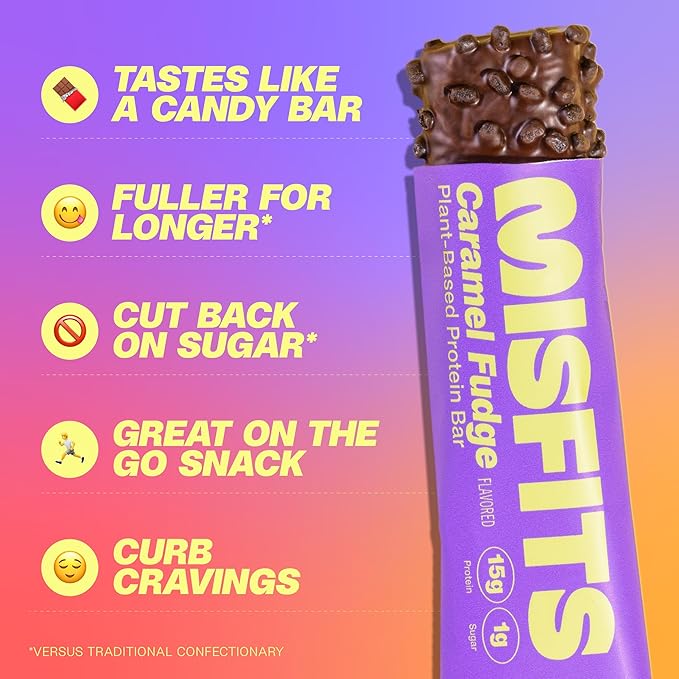 Misfits Vegan Protein Bars - Updated Recipe | Plant Based, Low Sugar & Carb, High Fiber Snacks |
