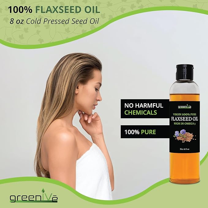 GreenIVe Flax Seed Oil Organically Grown100% Pure Cold Pressed High Vegan Omega Fatty Acids (8 Fl