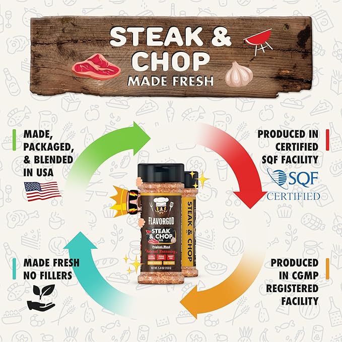 Steak & Chop Rub Seasoning Mix, 2 Bottles by Flavor God - Premium All Natural & Healthy Spice Blend