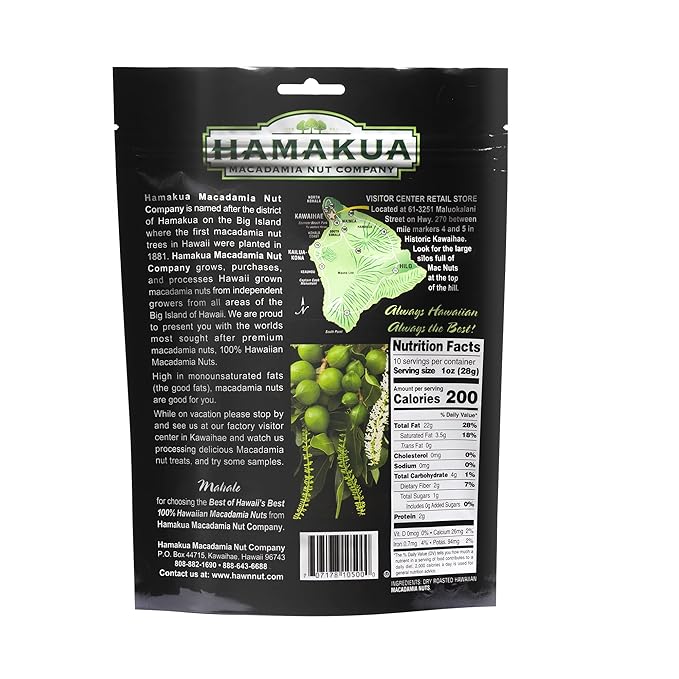 Hamakua Macadamia Nuts - Unsalted Hawaiian Grown Dry Roasted Half and Whole Macadamias without Salt