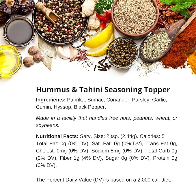 Premium Hummus & Tahini Seasoning Topper by SPICE + LEAF - Vegan Kosher Presticide Free - Spice