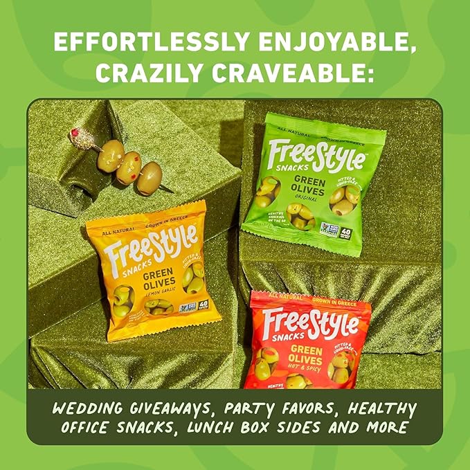 Freestyle Snacks Olive Snack Packs - Bulk Party Pack - Fresh Pitted, Jumbo Kalamata Olives, Grown