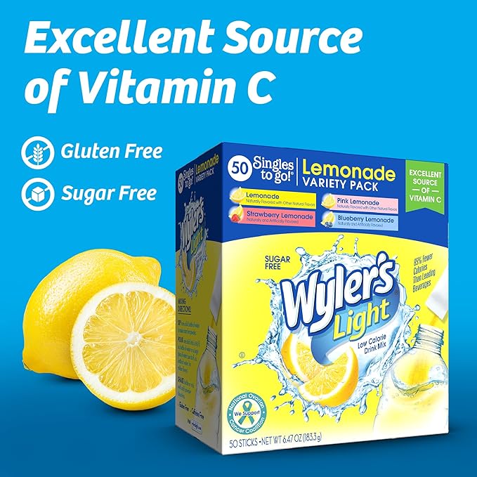 Wyler's Light Lemonade Variety Pack, 40 ct Singles to Go Powder Packets, Water Drink Mix, Variety
