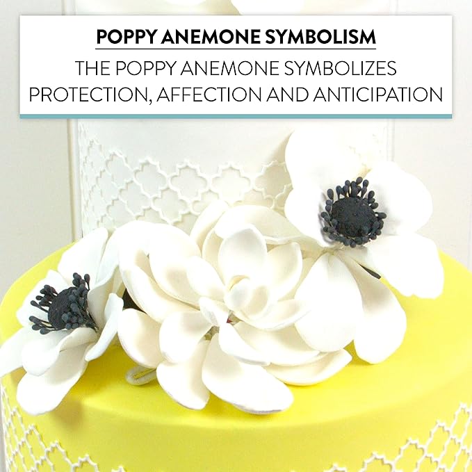 Global Sugar Art Poppy Anemone Sugar Cake Flowers White with Black Center, 3 Count by Chef Alan