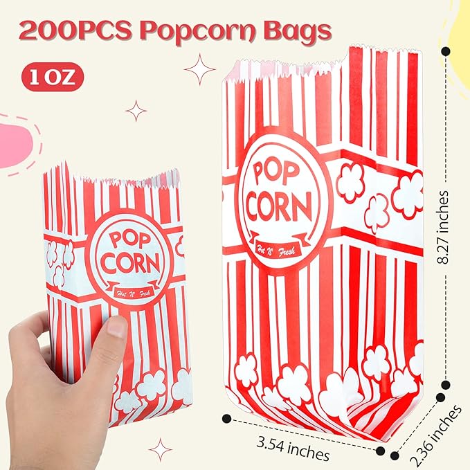 202 Pcs Popcorn Bags with Popcorn Scoop and Salt Shaker,1 oz Small Pop Corn Bags Popcorn Bags
