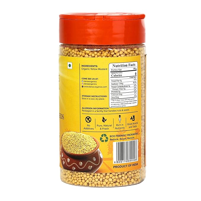 Darsa Organics Yellow Mustard Seed – 5.3oz USDA Organic, Non-GMO, Kosher, Gluten-Free – Perfect for