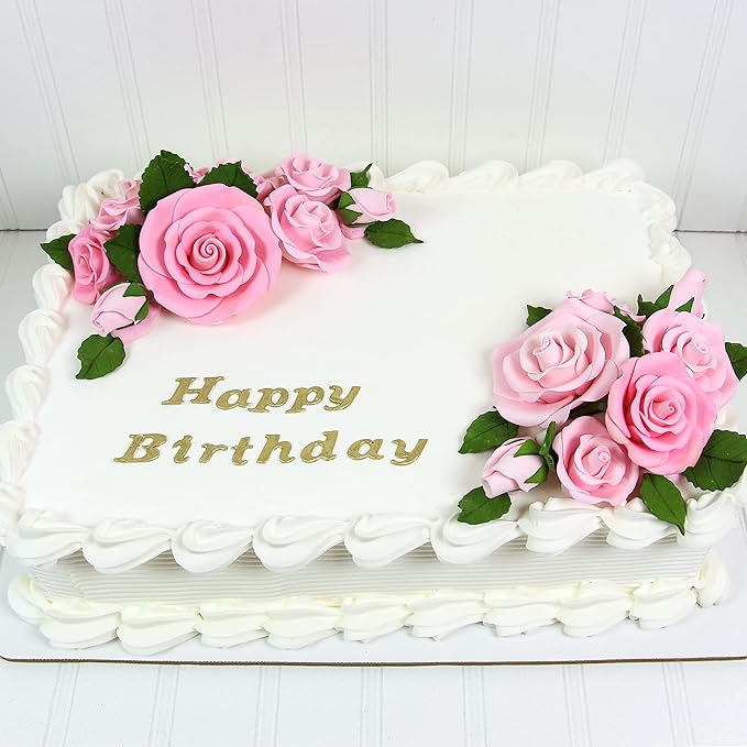 Global Sugar Art Exquisite Rose & Leaf Tray Edible Sugar Cake Flowers, Pink 20 Count Unwired by