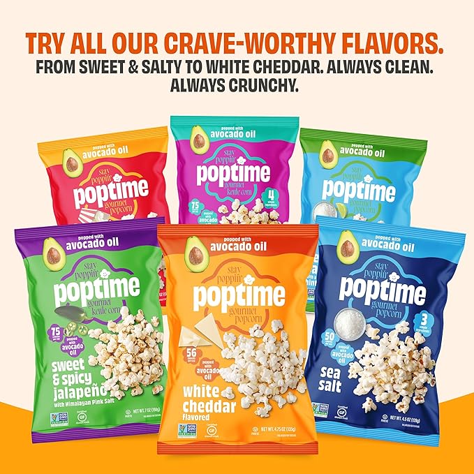 Poptime White Cheddar Popcorn Snack Bags ??Gourmet Popcorn Bags, Healthy Snack With Heart-Healthy