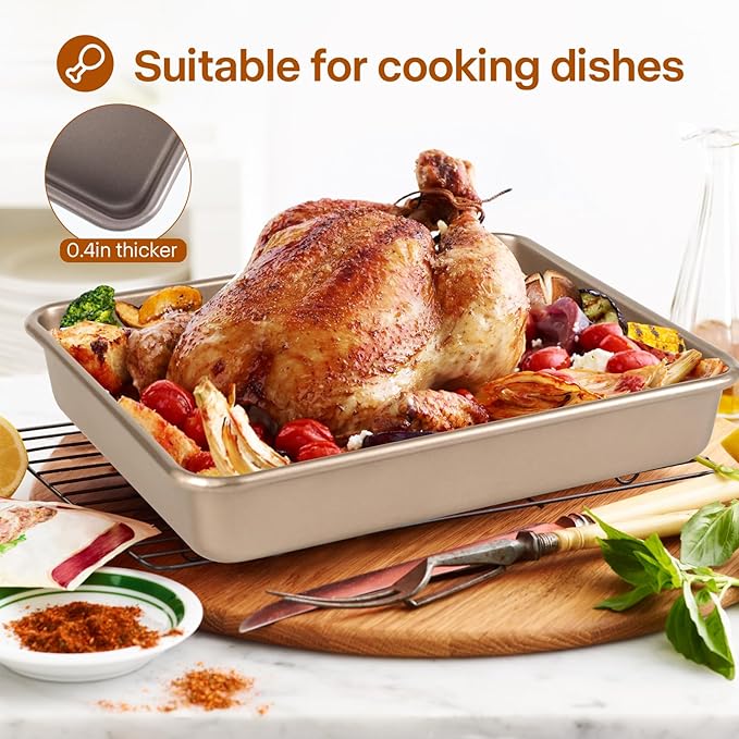 Deep Baking Pans Set, 3-Pieces Rectangle Cake Pan, Nonstick Roasting Pans Set for Thanksgiving