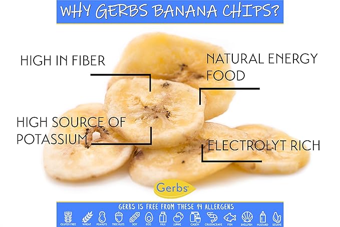 Gerbs Unsweetened Banana Chips 14 oz. | Unsulfured, No Additives, Resealable Bag | Naturally Crisp