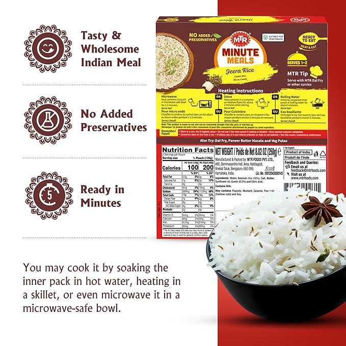 MTR Ready-To-Eat: Jeera Rice - Cumin Rice - Microwavable Rice Packs for Instant Meals - Delicious &