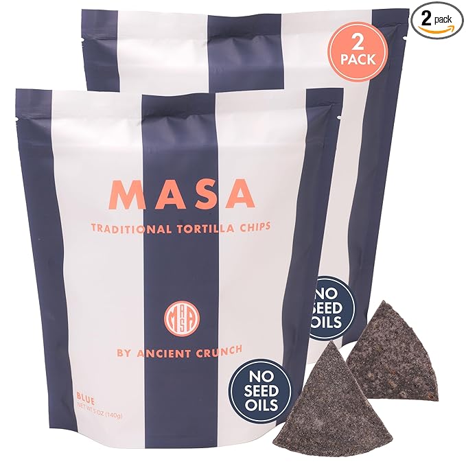 MASA Chips Blue Corn Tortilla Chips - Naturally Grown Blue Corn with Grass Fed Tallow and Sea Salt