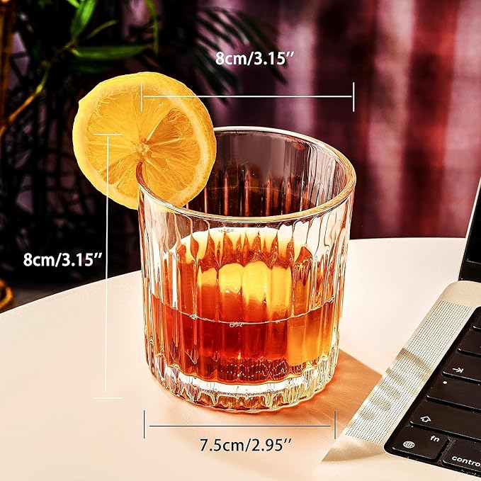 Whiskey Glasses Set of 4,Lead-Free Crystal Old Fashioned Glass,300ml Rocks Glass Tumblers for