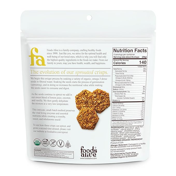 Foods Alive | Organic Lemony Lemon Sprouted Crisps | 4 oz (6-Pack)