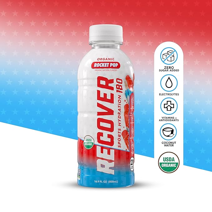 RECOVER 180 Organic Sports Hydration Drink, No Sugar Added, 20 Calorie Sports Beverage, Organic