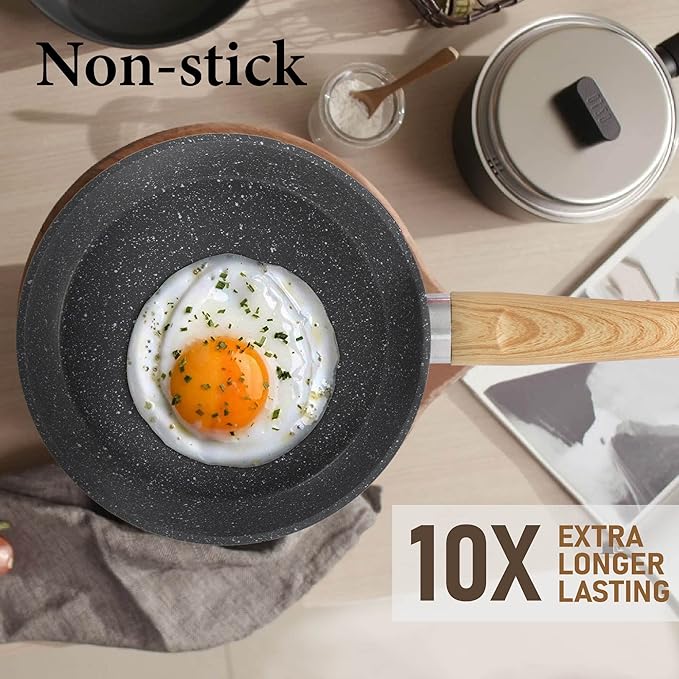 Kitchen Academy Induction Cookware Sets - 12 Piece Gray Cooking Pan Set, Granite Nonstick Pots and