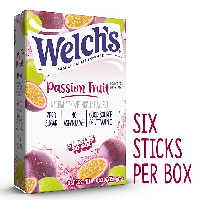 Welch's Singles To Go Water Drink Mix - Passion Fruit Powder Sticks (12 Boxes with 6 Packets Each