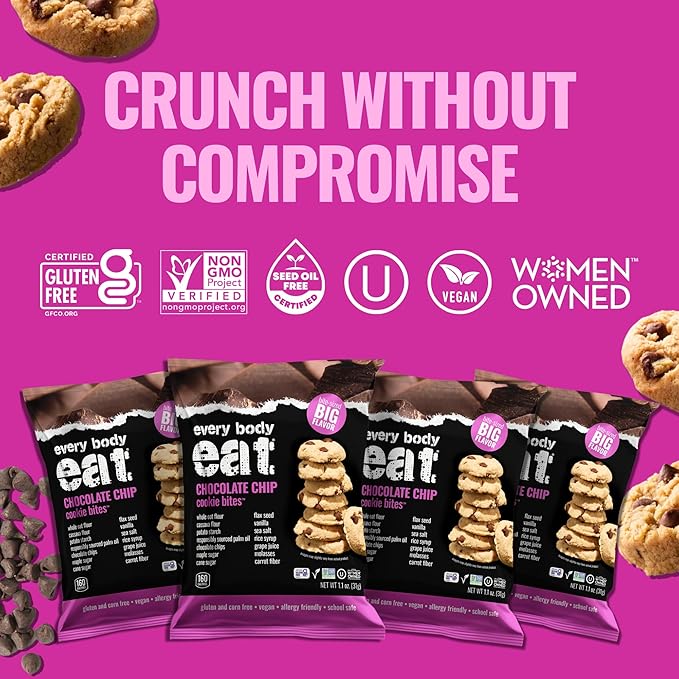 Every Body Eat Crunchy Cookie Bites, Gluten & Dairy Free, Vegan, School Safe Lunch Snacks, Single