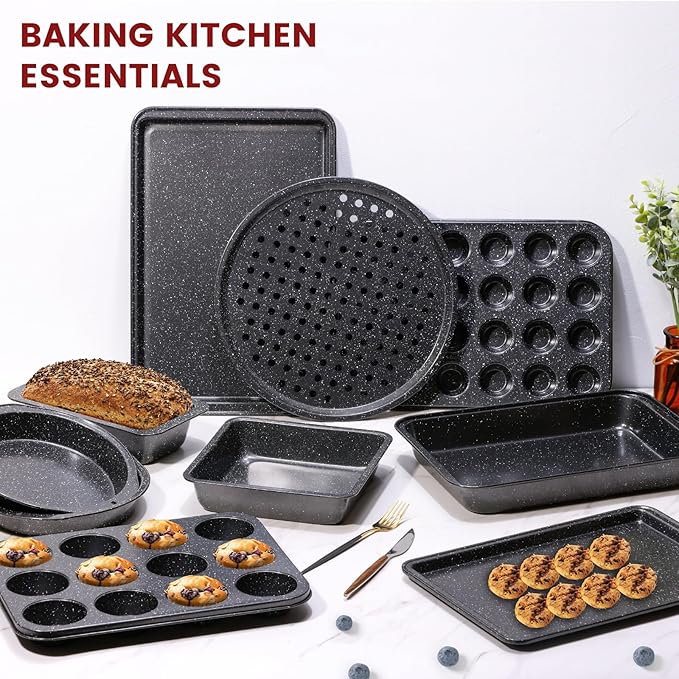 10-Piece Baking Pans Set, Bakeware Sets Nonstick, Baking Set for Oven Cooking, Stackable Carbon