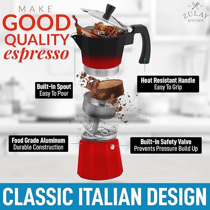 Zulay Classic Stovetop Espresso Maker for Great Flavored Strong Espresso, Classic Italian Style 3