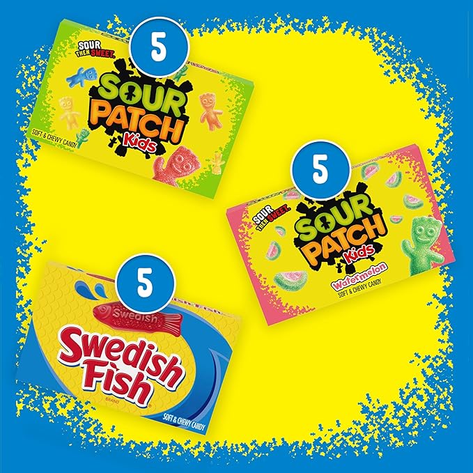 SOUR PATCH KIDS and SWEDISH FISH Soft & Chewy Candy Variety Pack, Bulk Candy, 15 Boxes