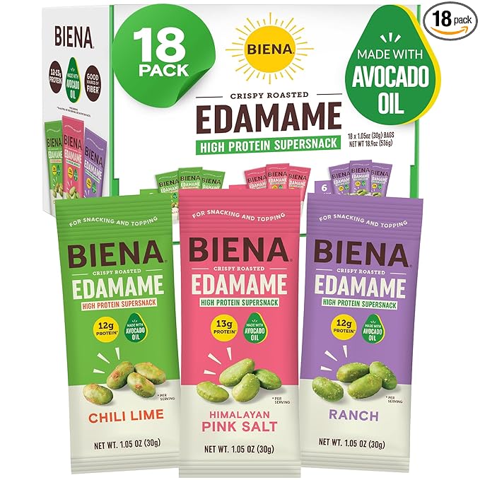 Biena Crispy Roasted Edamame Beans Snack ??High Protein Low Carb Snack for Adults & Kids, 12g-13g