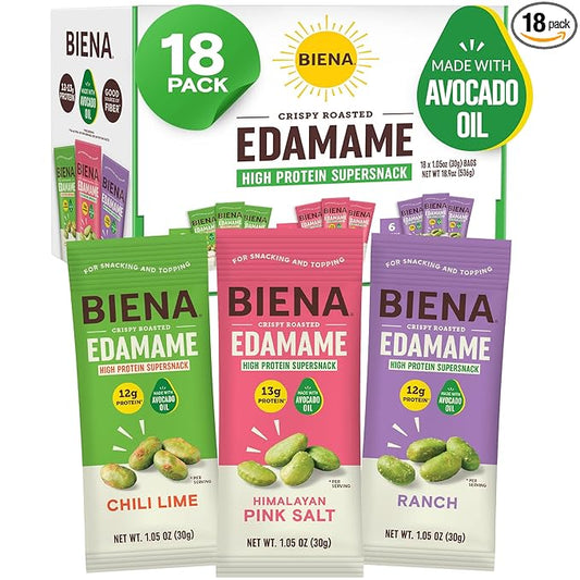 Biena Crispy Roasted Edamame Beans Snack ??High Protein Low Carb Snack for Adults & Kids, 12g-13g