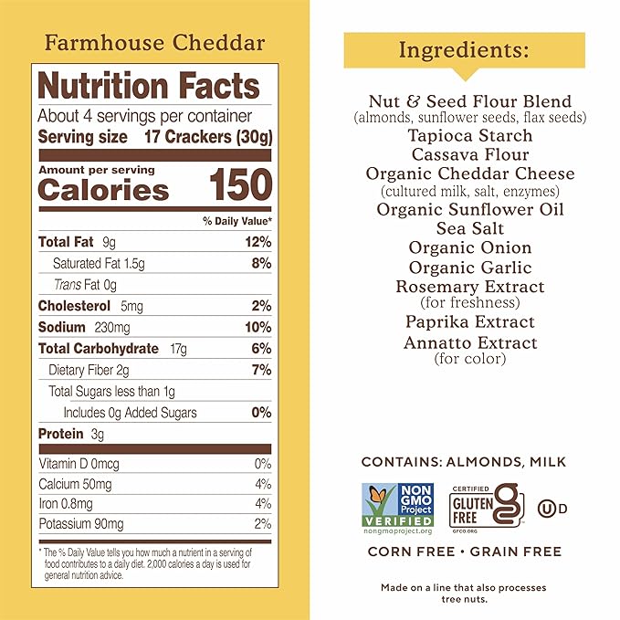 Simple Mills Almond Flour Crackers, Farmhouse Cheddar - Gluten Free, Healthy Snacks, 4.25 Ounce