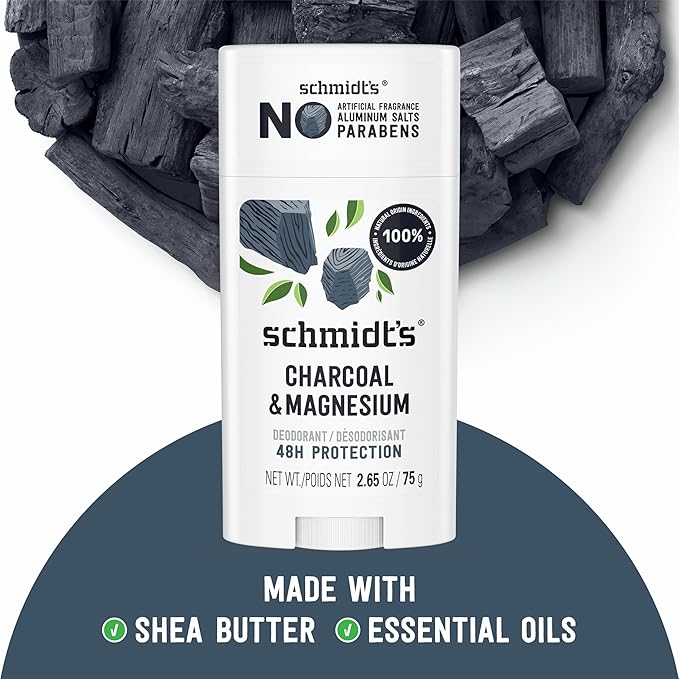 Schmidt's Aluminum-Free Vegan Deodorant Charcoal & Magnesium with 48 Hour Odor Protection, 2 Count