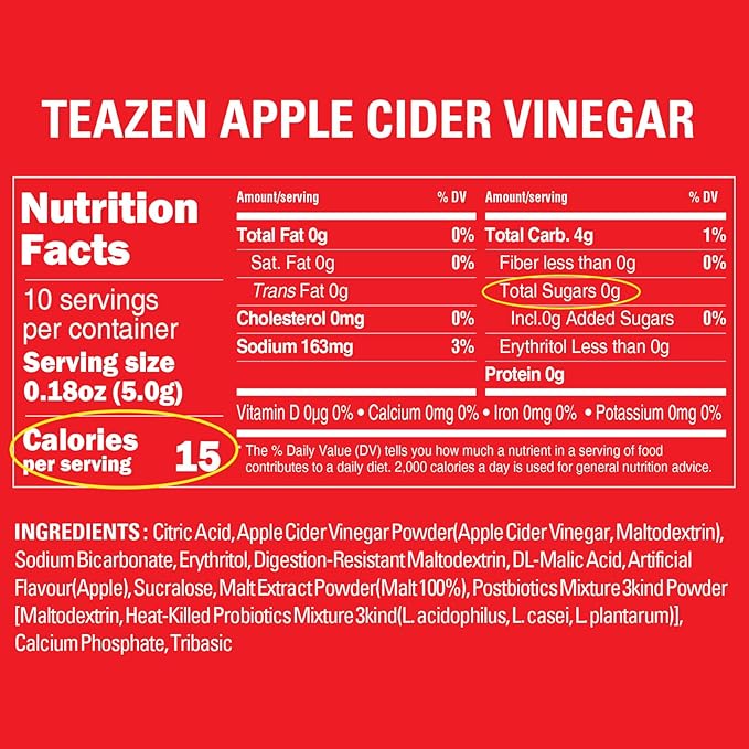 TEAZEN Apple Cider Vinegar Drink Powder Stick ??On-the-Go Wellness with 1500mg ACV, Sugar-Free