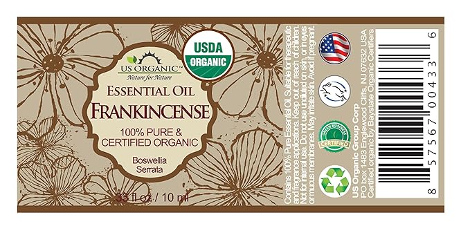 US Organic 100% Pure Frankincense Essential Oil, USDA Certified Organic, Steam Distilled, Boswellia