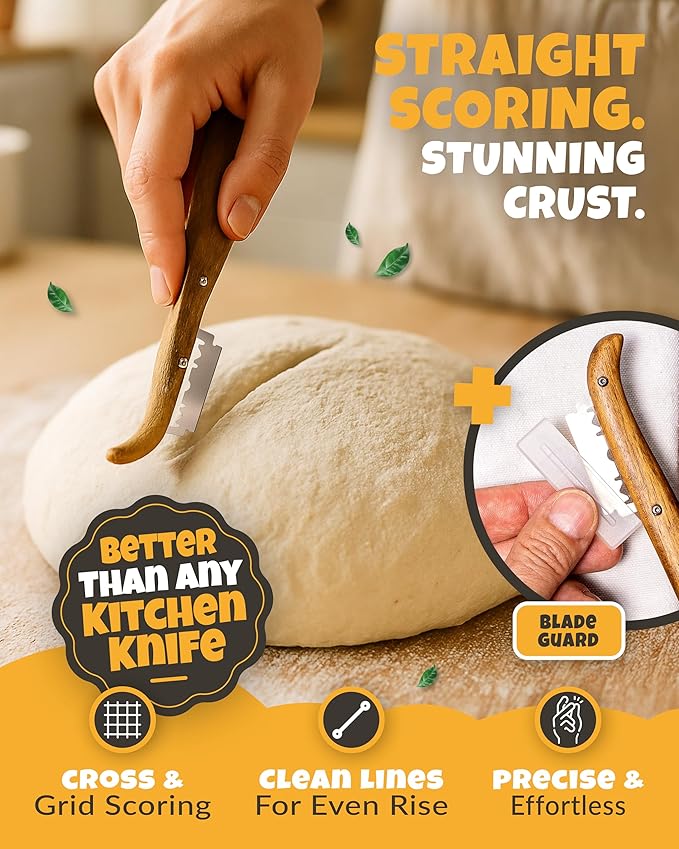 2pcs Set Bread Lame with 5 Blades – Sourdough Scoring Tool Set with Straight & Curved Scoring Knife