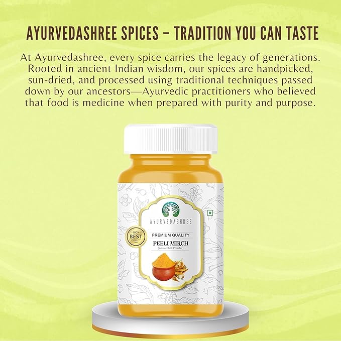 AYURVEDASHREE Yellow Chilli Powder (Pili Mirchi) 100gm PET Jar ~ All Natural | Vegan | Gluten