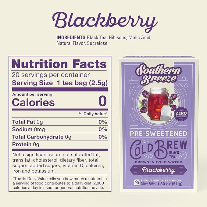 Southern Breeze Cold Brew Sweet Tea Blackberry Iced Tea with Black Tea and Zero Carbs Zero Sugar