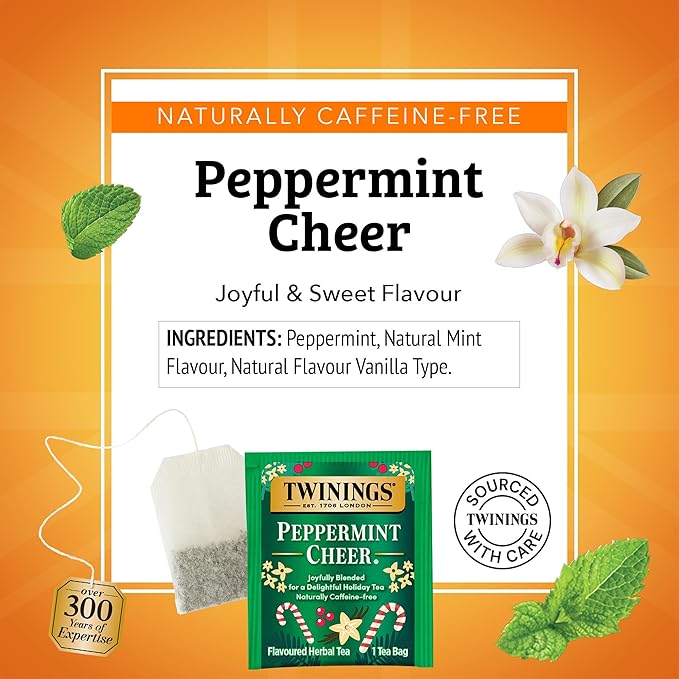 Twinings Peppermint Cheer Herbal Tea Individually Wrapped Bags, 20 Count (Pack of 6), Naturally